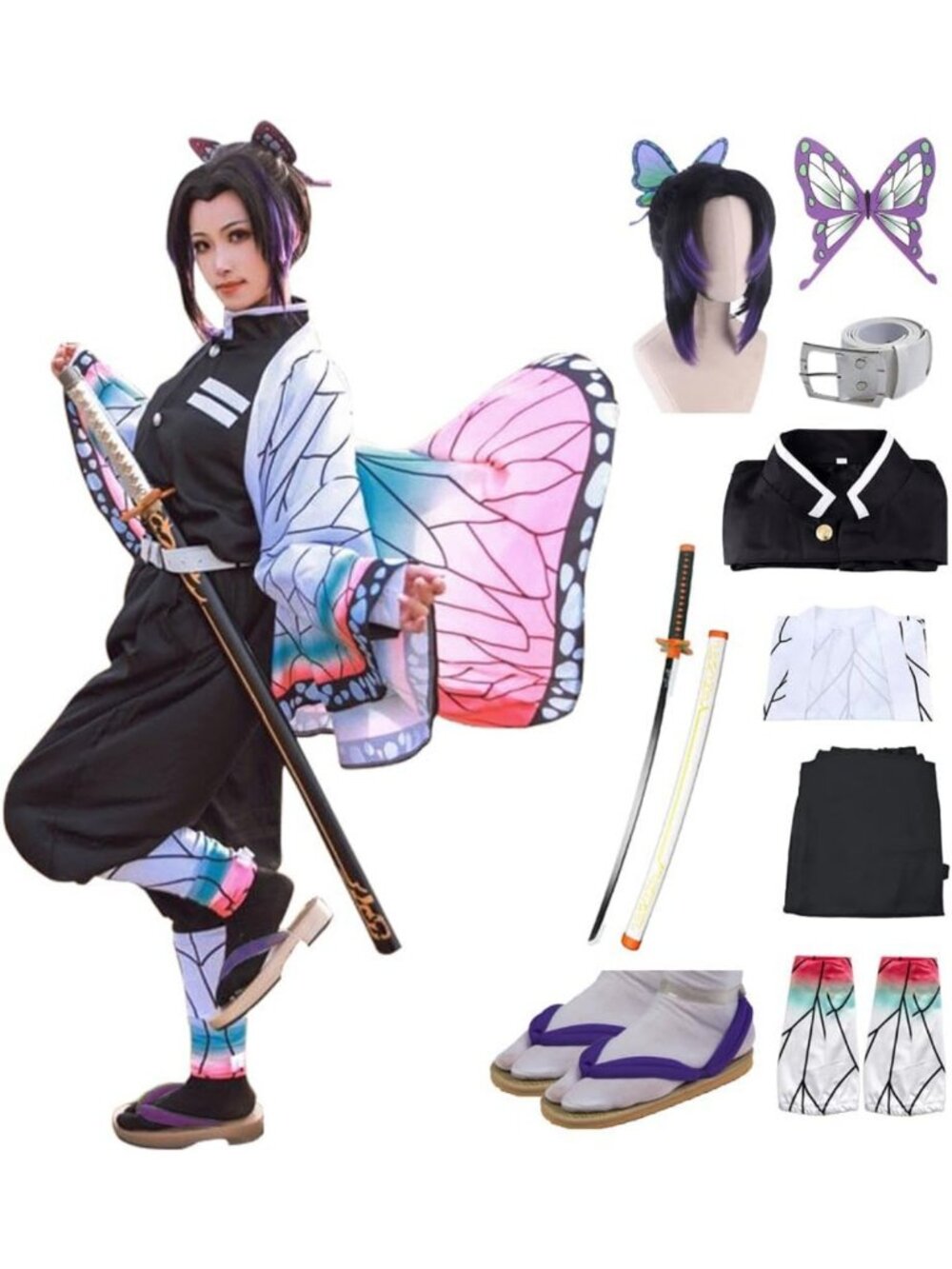 Men's Anime Cosplay Costume Set - Kimono Outfit with Shoes, Wig & Sword for